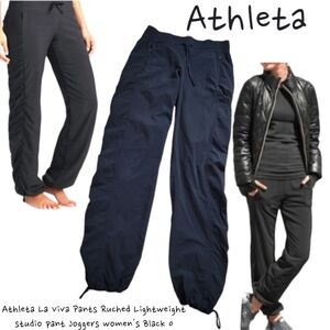 Athleta Women's La Viva Pants Ruched Lightweight studio pant Joggers Black 0
